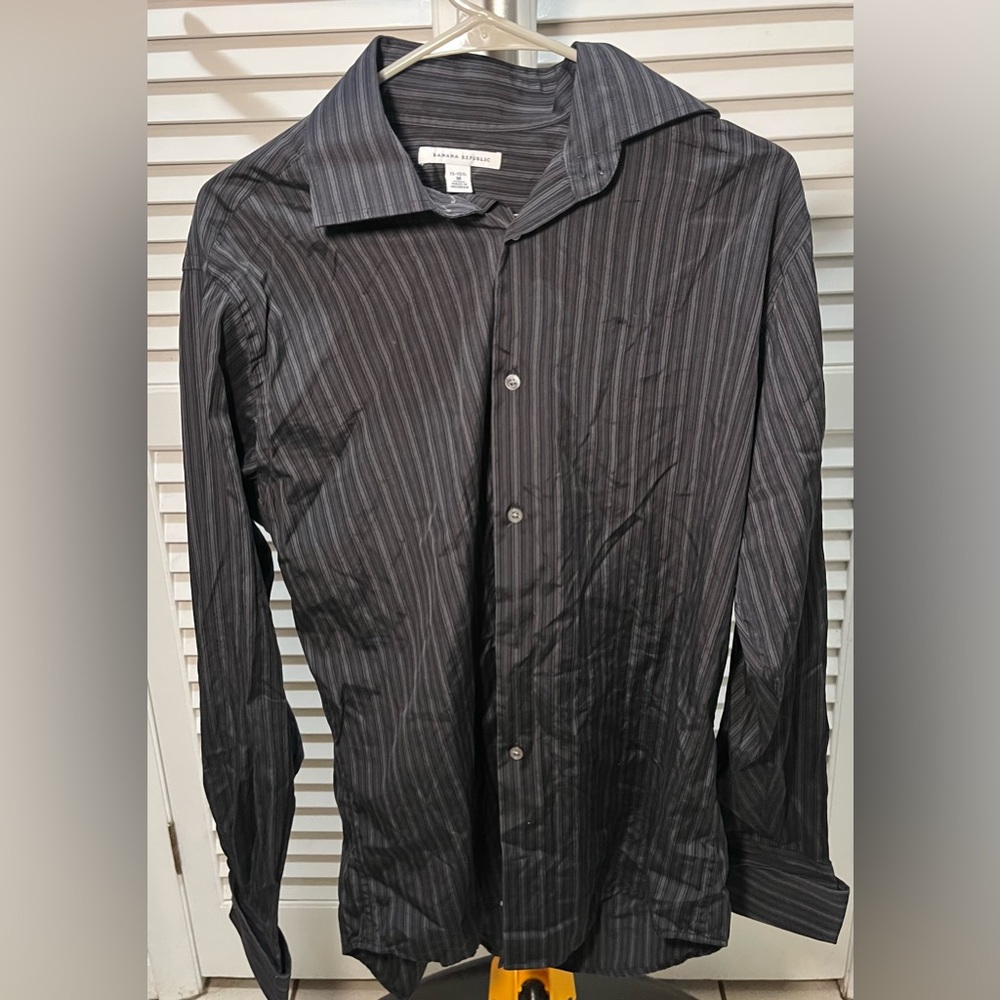 Banana Republic Black and Grey (15 - 15 1/2 ) Button Down Medium Shirt